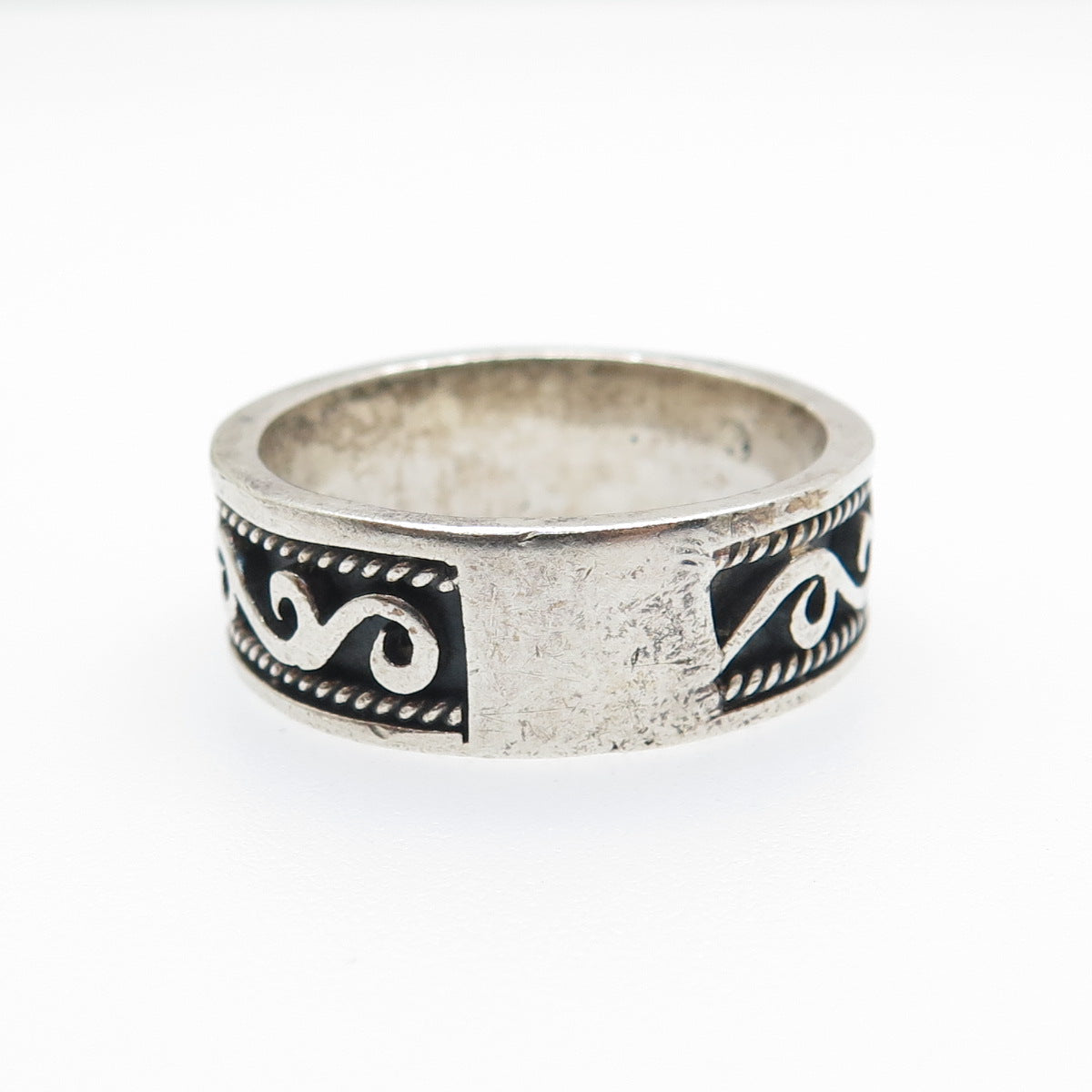 925 Sterling Silver Vintage Swirl Oxidized Band Ring Size 11