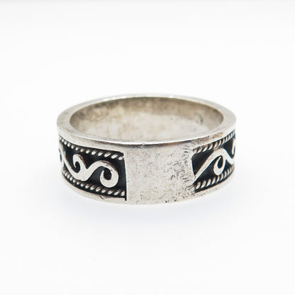 925 Sterling Silver Vintage Swirl Oxidized Band Ring Size 11