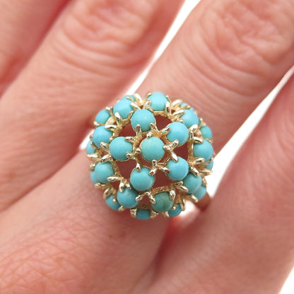 Tehya Oyama 925 Sterling Silver Gold Plated Real Turquoise Dome Ring Size 8.25