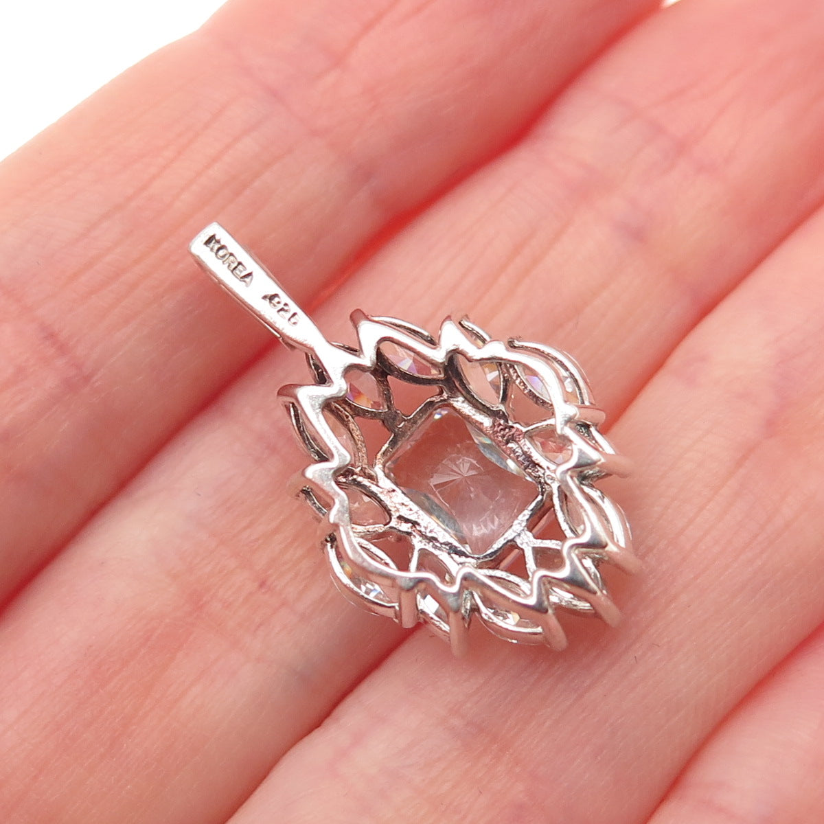 925 Sterling Silver Radiant & Marquise-Cut C Z Charm Pendant