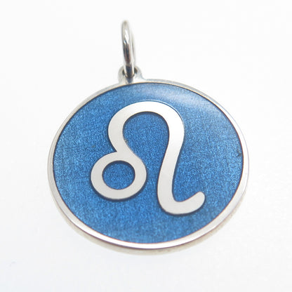 925 Sterling Silver Blue Enamel Leo Zodiac Sign Minimalist Charm Pendant