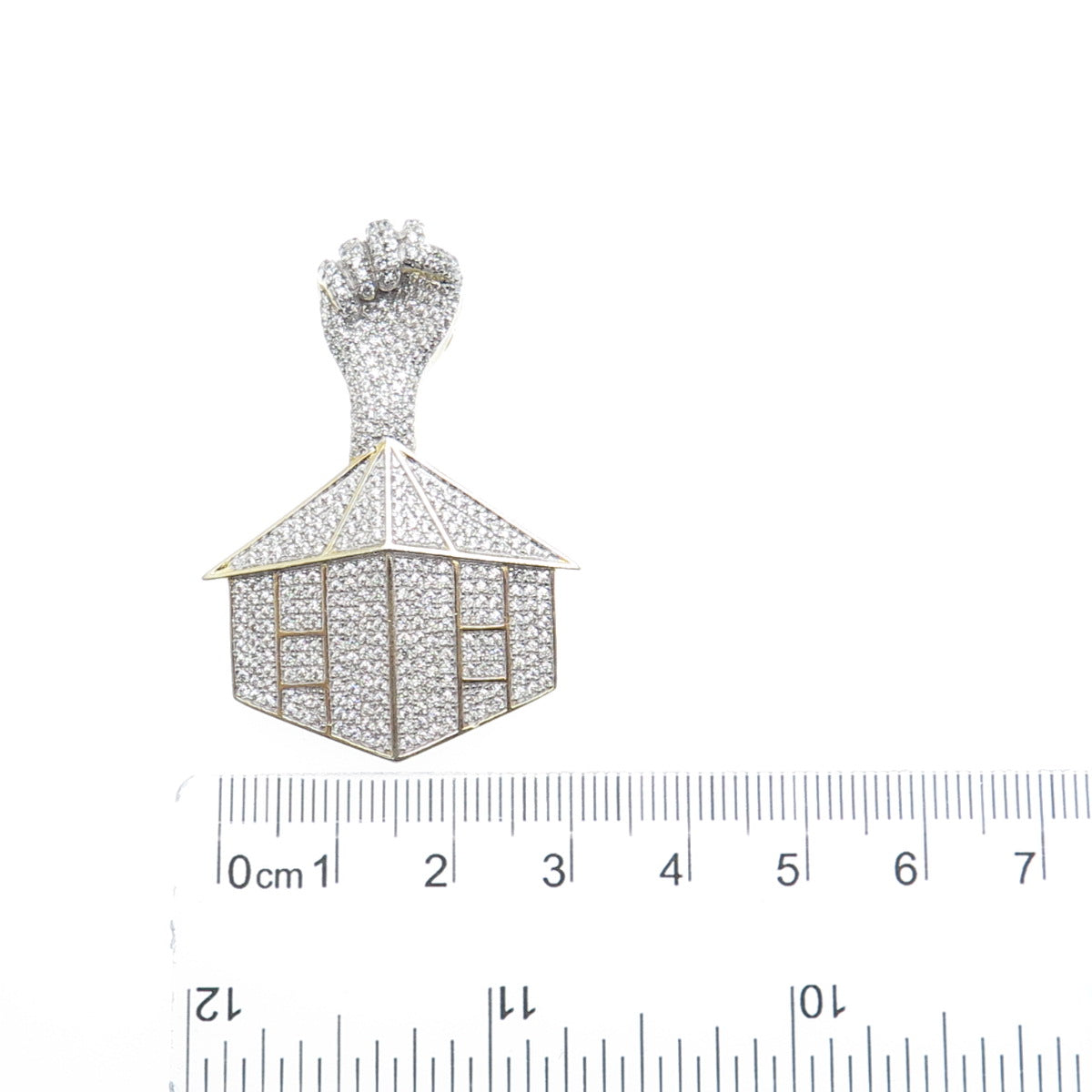 925 Sterling Silver Gold Plated Round-Cut C Z Power House Charm Pendant