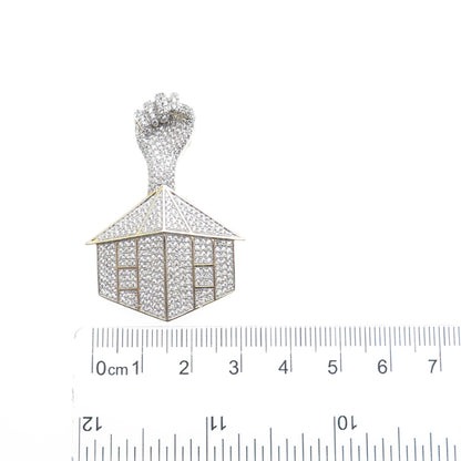 925 Sterling Silver Gold Plated Round-Cut C Z Power House Charm Pendant