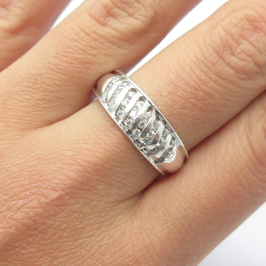 925 Sterling Silver Round-Cut C Z Ribbed Band Ring Size 10