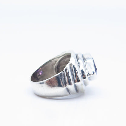 925 Sterling Silver Vintage Blue C Z Ribbed Ring Size 4.75