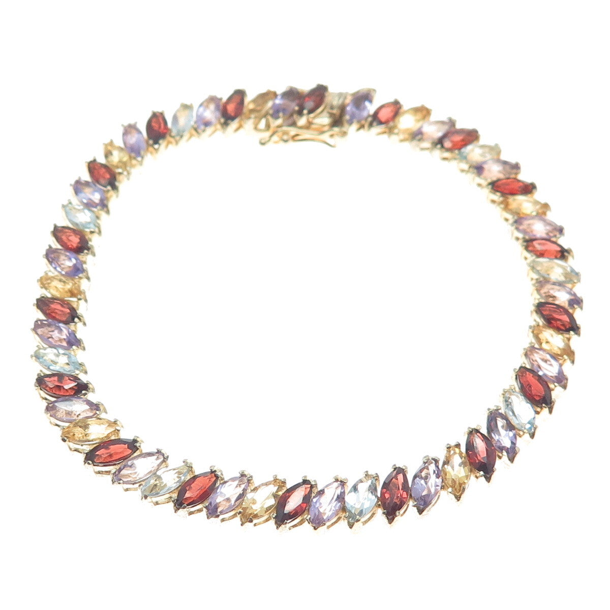 925 Sterling Gold Plated Amethyst Topaz Citrine Garnet Tennis Link Bracelet 7.5"