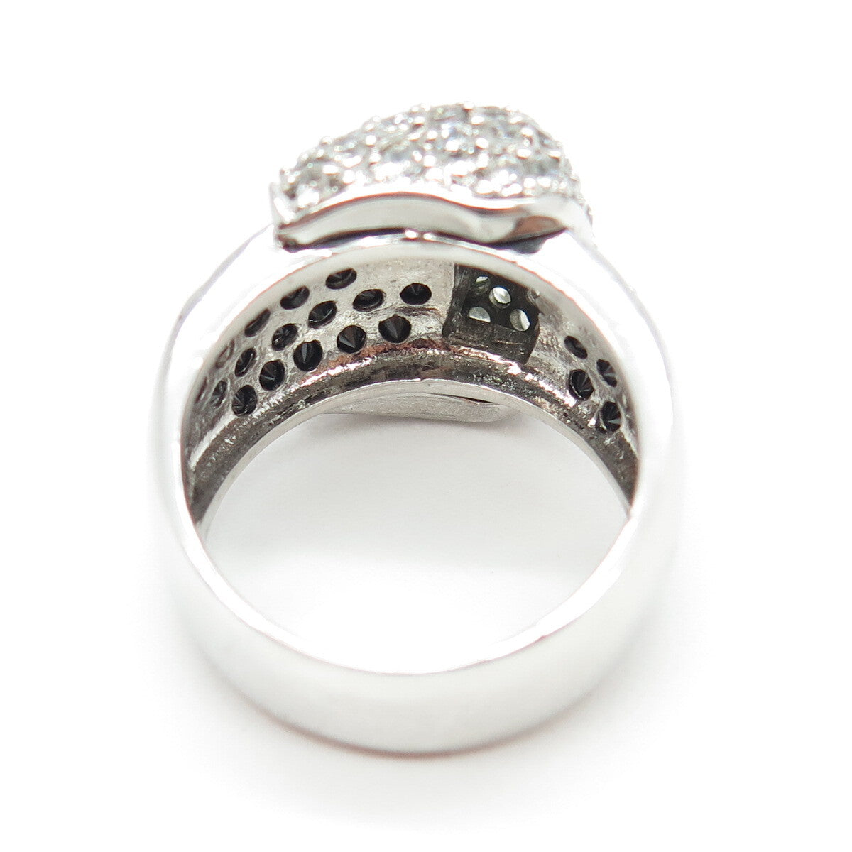 925 Sterling Silver Round-Cut Black & White C Z Belt Ring Size 8