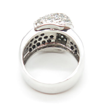 925 Sterling Silver Round-Cut Black & White C Z Belt Ring Size 8
