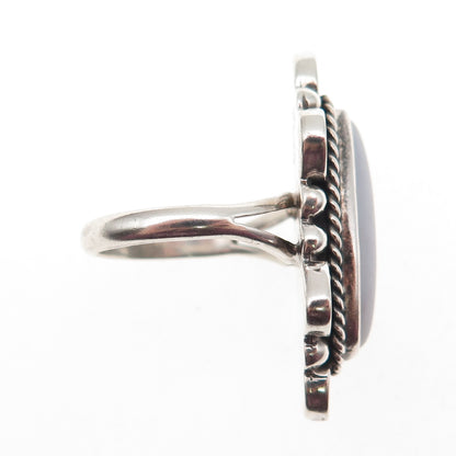 925 Sterling Silver Vintage CII Mexico Real Lace Agate Oxidized Ring Size 7