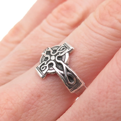 925 Sterling Silver Vintage Celtic Cross Oxidized Ring Size 8