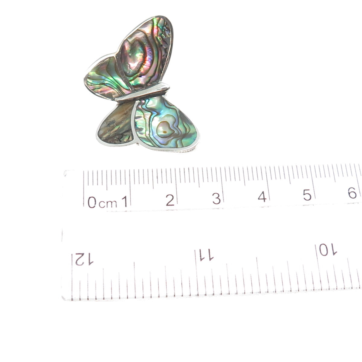 925 Sterling Silver Vintage Real Abalone Shell Butterfly Slide Pendant