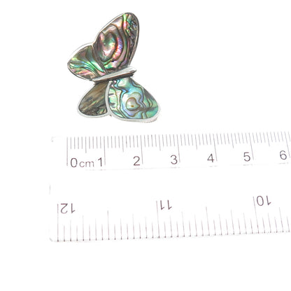 925 Sterling Silver Vintage Real Abalone Shell Butterfly Slide Pendant