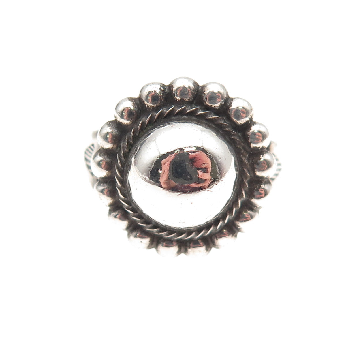 Old Pawn Sterling Silver Vintage Southwestern Sun Beaded Tribal Ring Size 5.25