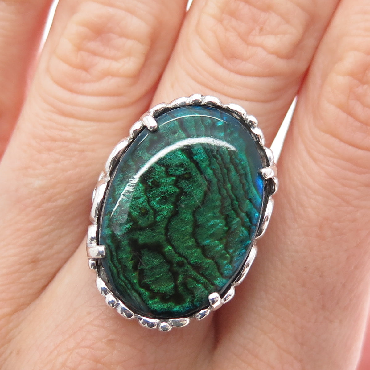KABANA 925 Sterling Silver Vintage Real Abalone Shell Swirl Ring Size 8.25