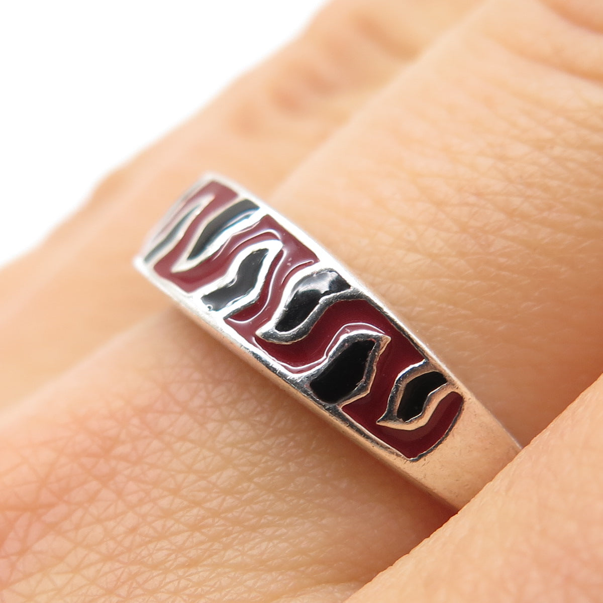 CNA PRANDA 925 Sterling Silver Vintage Enamel Animal Pattern Ring Size 8