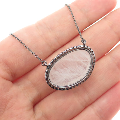 925 Sterling Silver Black Rhodium Real Diamond & Quartz Chain Necklace 16-18"