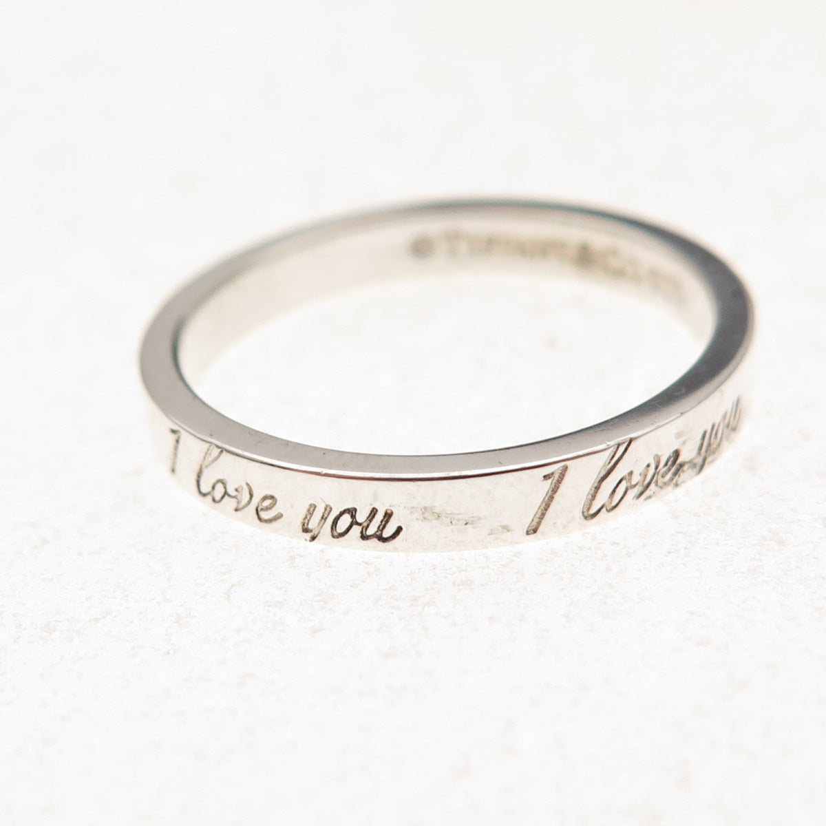 Tiffany & Co. 925 Sterling Silver Vintage I Love You Band Ring Size 8