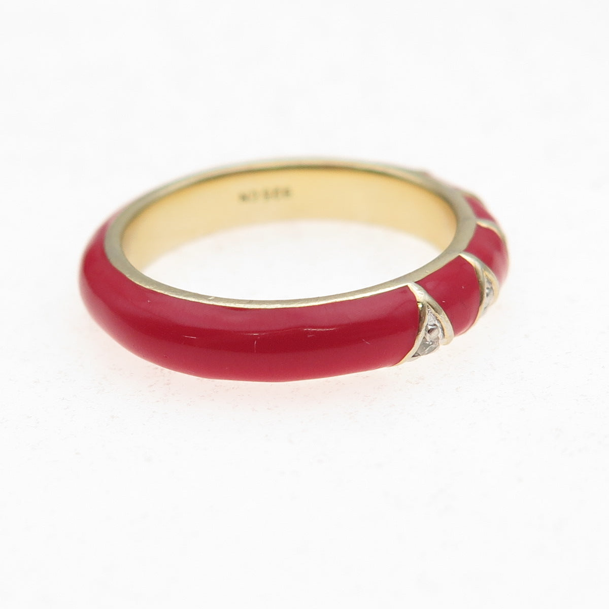La Soula 925 Sterling Silver Gold Plated Enamel Real Diamond Band Ring Size 7