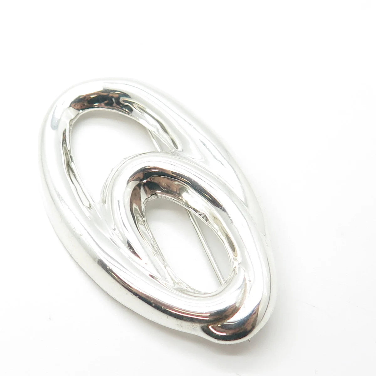 925 Sterling Silver Vintage Modernist Oval Pin Brooch