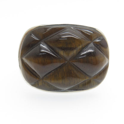 AIL Aluma 925 Sterling Silver Vintage Real Carved Tiger Eye Ring Size 7