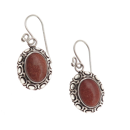 Suarti Bali 925 Sterling Silver Vintage Real Goldstone Dotted Dangle Earrings