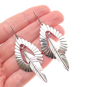 Old Pawn 925 Sterling Silver Vintage Southwestern Feather Tribal Dangle Earrings