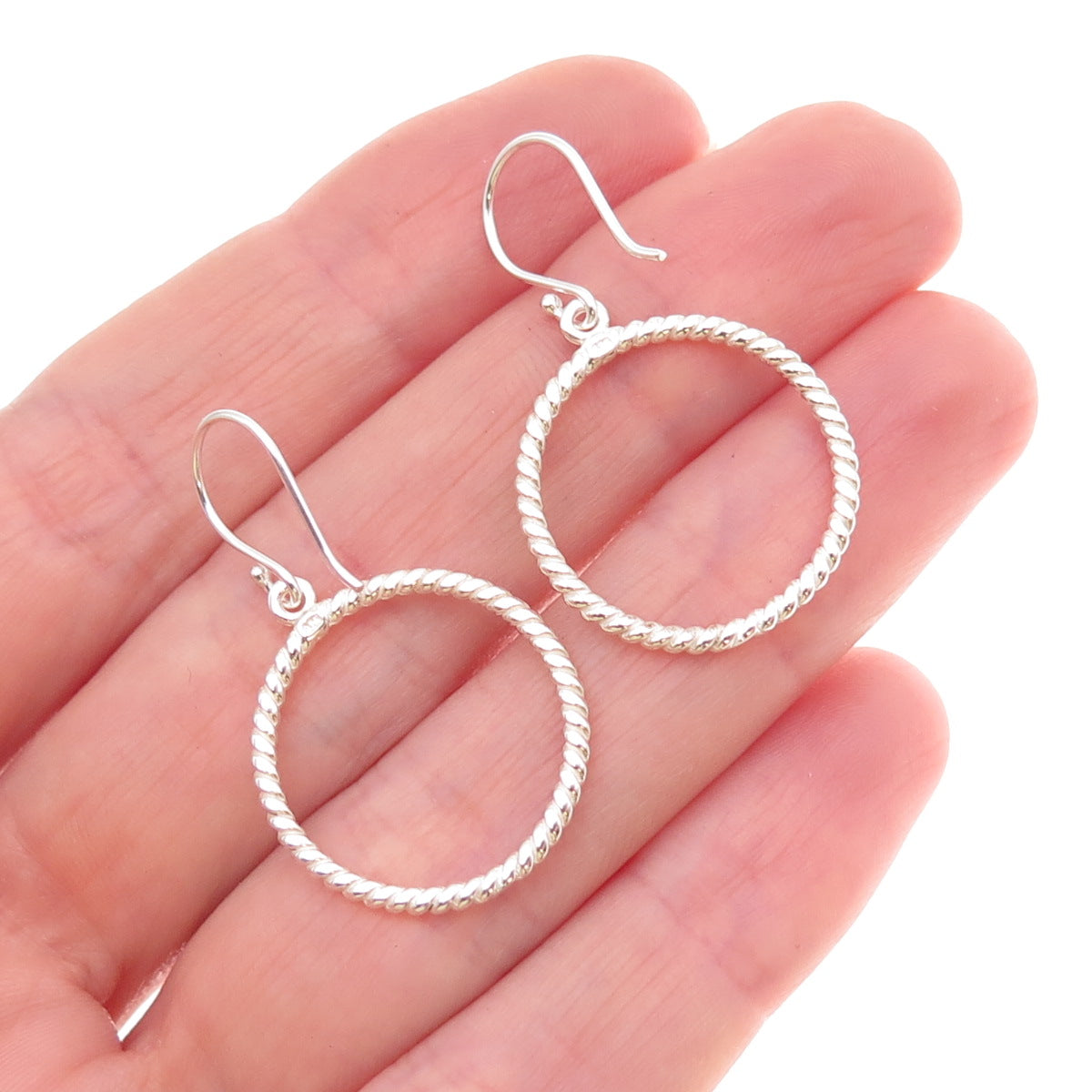 925 Sterling Silver Twisted Circle Dangle Earrings