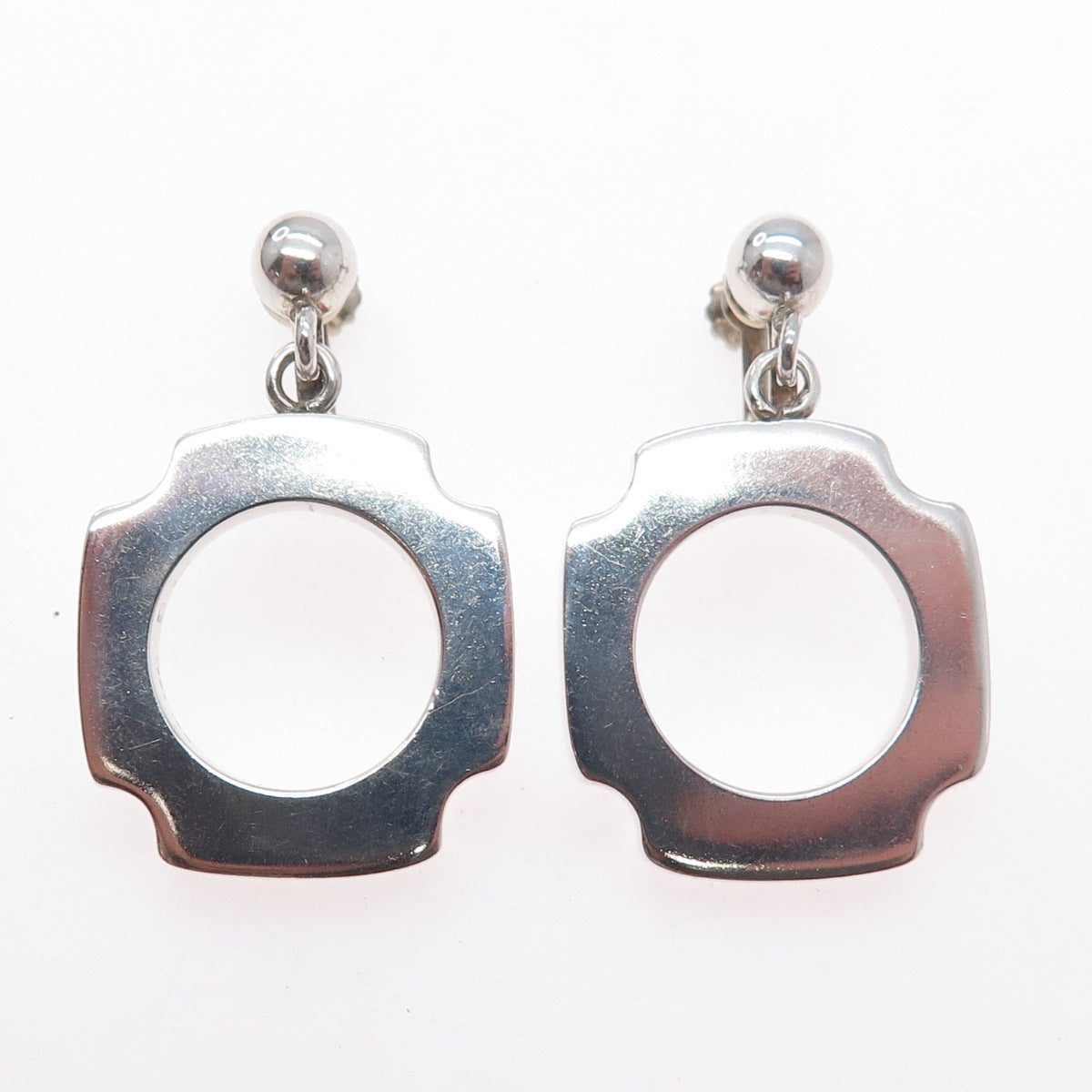 925 Sterling Silver Vintage Mexico Modernist Cross Screw Back Dangle Earrings