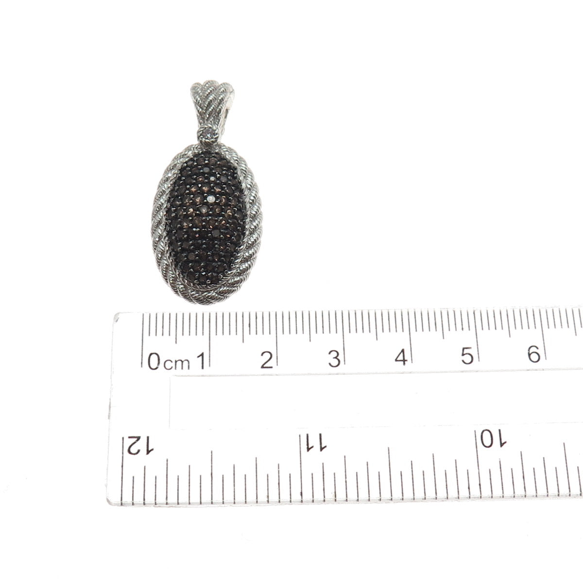 JUDITH RIPKA 925 Sterling Silver Real Smoky Quartz & C Z Charm Pendant