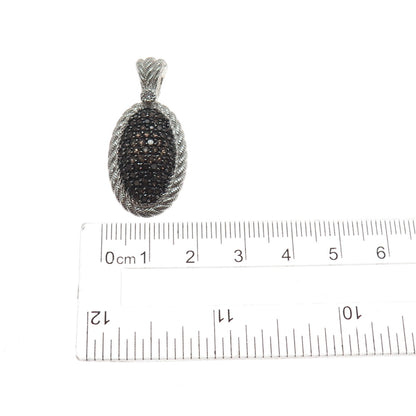 JUDITH RIPKA 925 Sterling Silver Real Smoky Quartz & C Z Charm Pendant