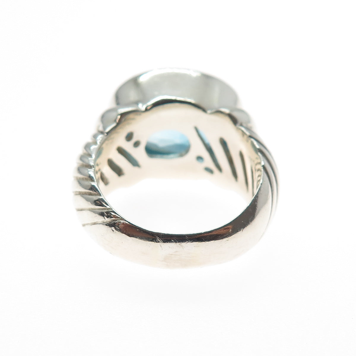 SAJEN 925 Sterling Silver Vintage Real Blue Topaz Modernist Ring Size 8.25