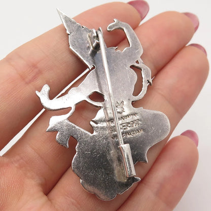 939 Silver Vintage Siam Thai Nakon Niello Hindu Goddess Pin Brooch