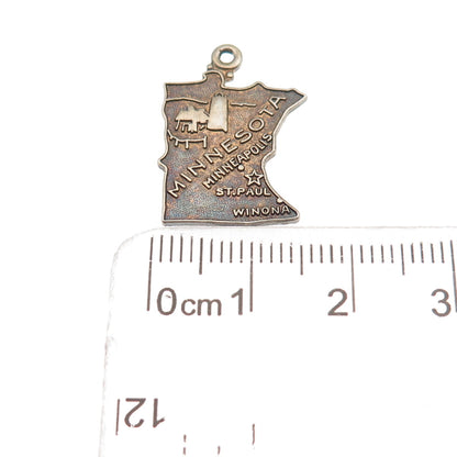 Wells 925 Sterling Silver Gold Plated Vintage Minnesota State Map Charm Pendant