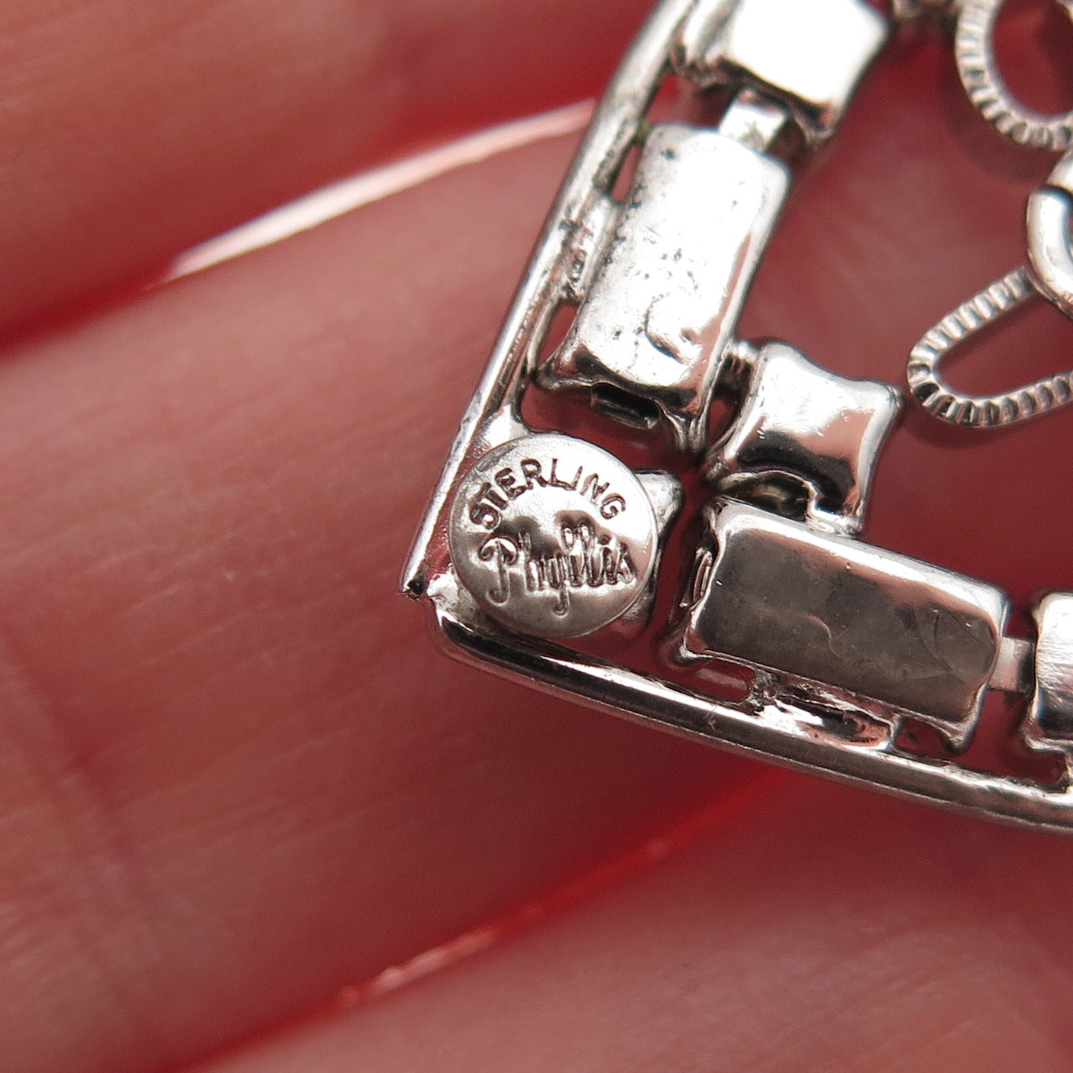 Phyllis 925 Sterling Silver Antique Art Deco Rhinestone Heart Charm Pendant