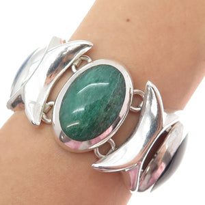 925 Sterling Vintage Mexico Obsidian Jasper Onyx Amazonite & Lapis Bracelet 7"