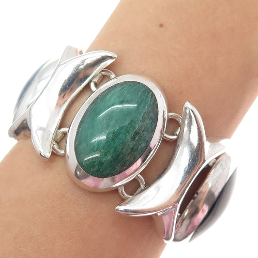 925 Sterling Vintage Mexico Obsidian Jasper Onyx Amazonite & Lapis Bracelet 7"