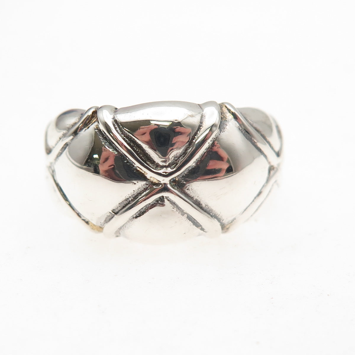 925 Sterling Silver Vintage Modernist Diamond-Shape Oxidized Ring Size 6