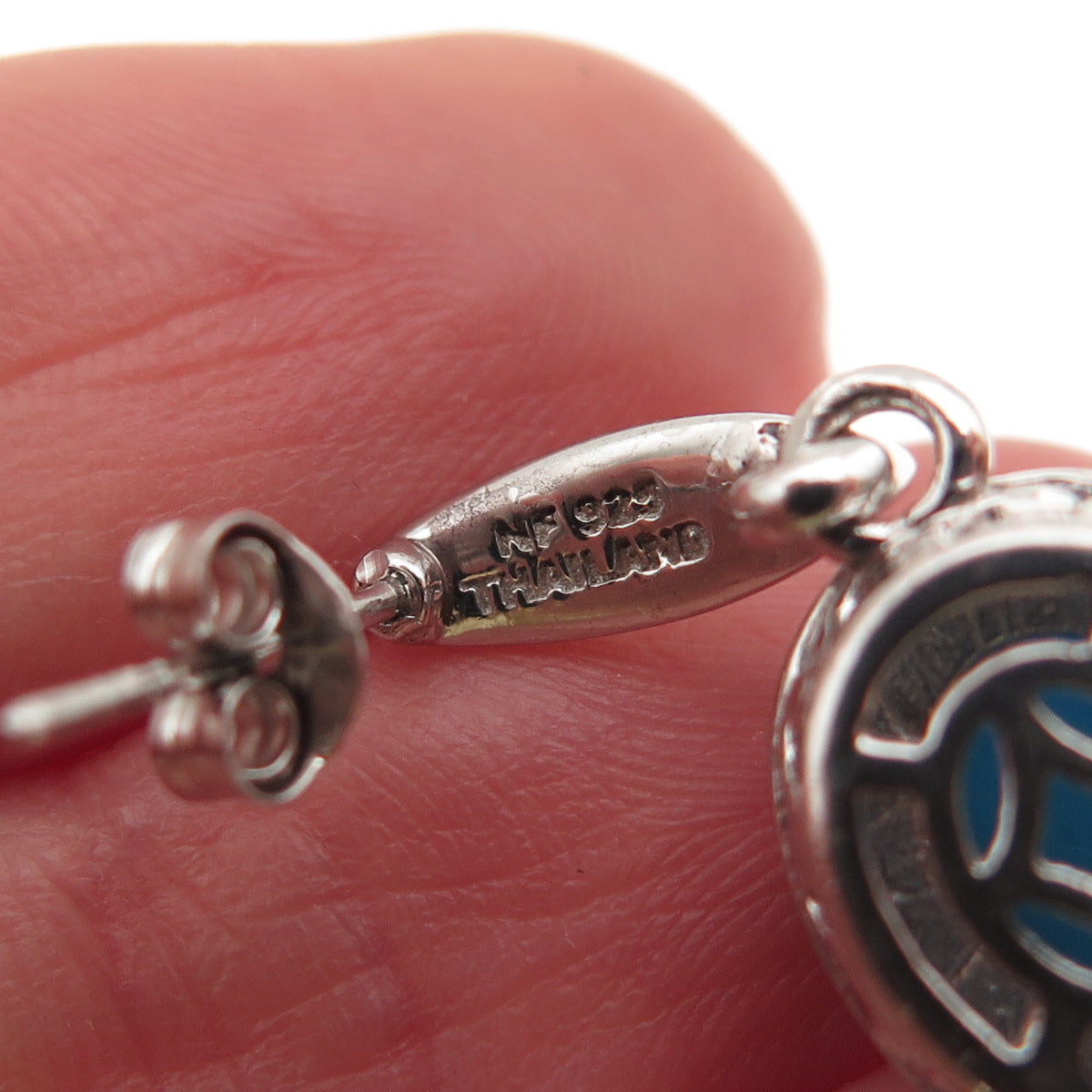 Chapal Zenray 925 Sterling 2-Tone Real Sleeping Beauty Turquoise Dangle Earrings