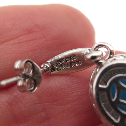 Chapal Zenray 925 Sterling 2-Tone Real Sleeping Beauty Turquoise Dangle Earrings