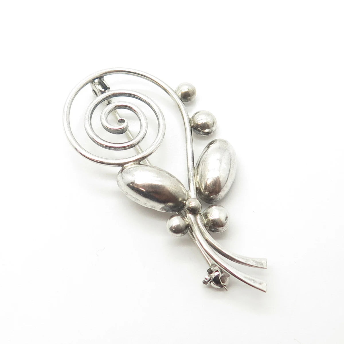 925 Sterling Silver Antique Art Deco Hermann Siersbol Spiral Floral Brooch