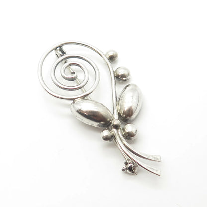 925 Sterling Silver Antique Art Deco Hermann Siersbol Spiral Floral Brooch
