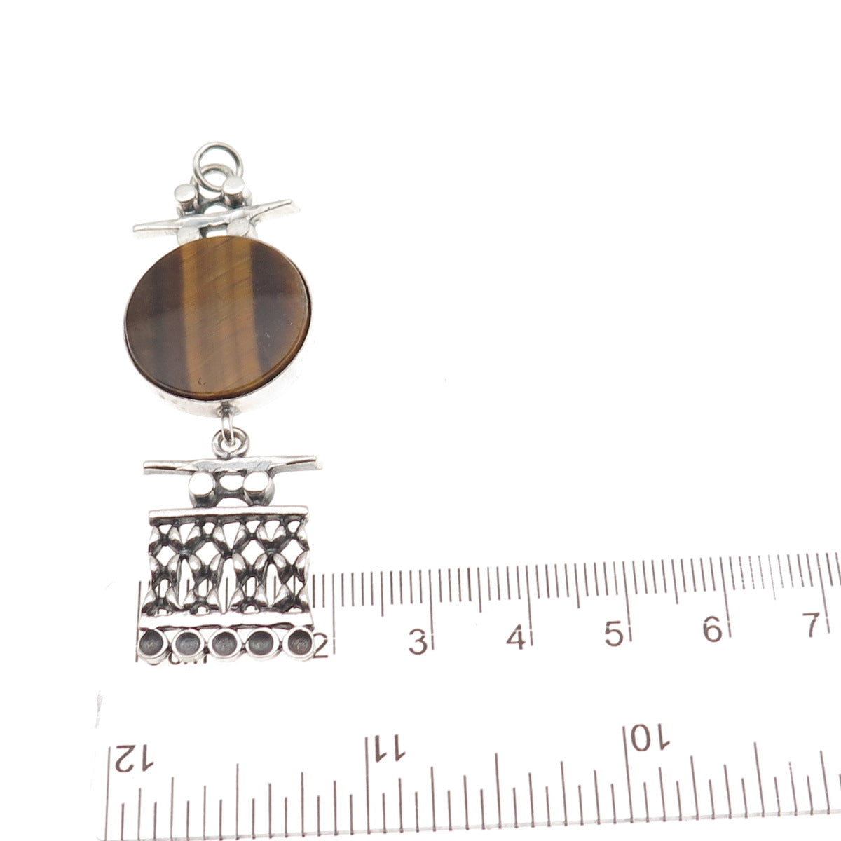 Kultateollisuus Ky 830H Silver Vintage 1971 Finland Tiger Eye Modernist Pendant
