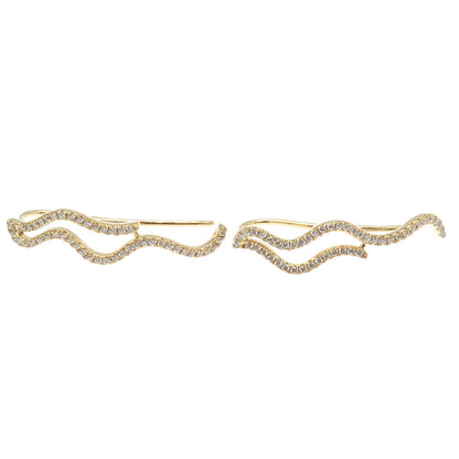 925 Sterling Silver Gold Plated Round-Cut C Z Wavy French Wire Earrings