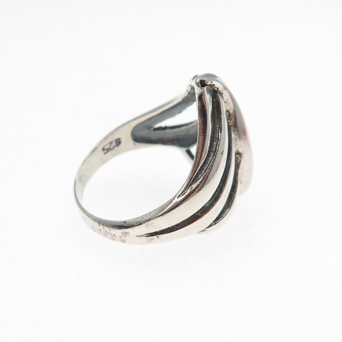 925 Sterling Silver Vintage Modernist Flame Oxidized Ring Size 7.5