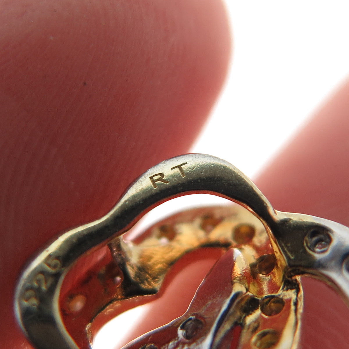 925 Sterling Silver 2-Tone Real Diamond Interlocked Heart Slide Mini Pendant