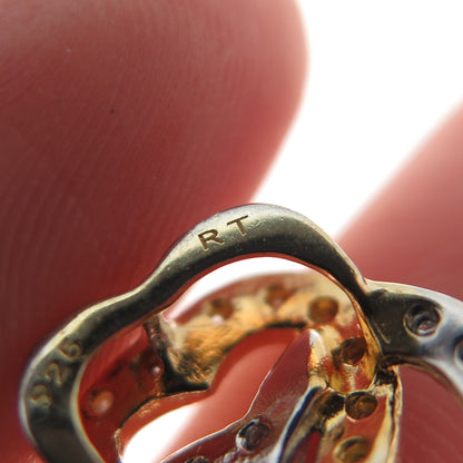 925 Sterling Silver 2-Tone Real Diamond Interlocked Heart Slide Mini Pendant