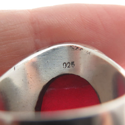 925 Sterling Silver Vintage Real Rhodonite Chain Link Oxidized Ring Size 10.5