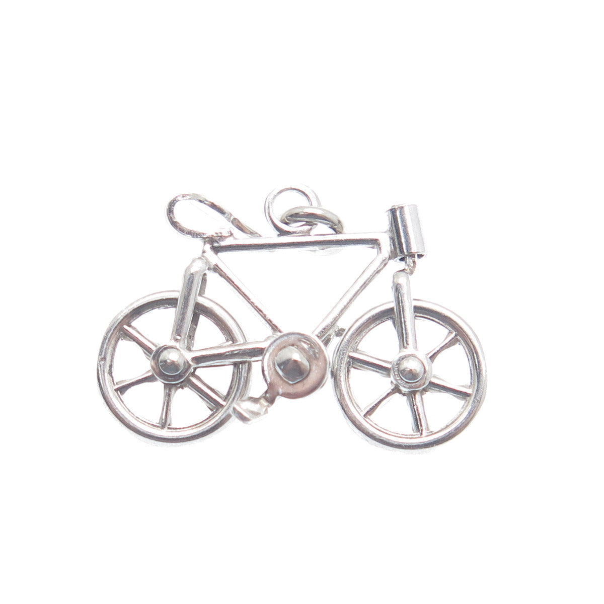 CARL ART 925 Sterling Silver Antique Art Deco Bicycle Minimalist Charm Pendant