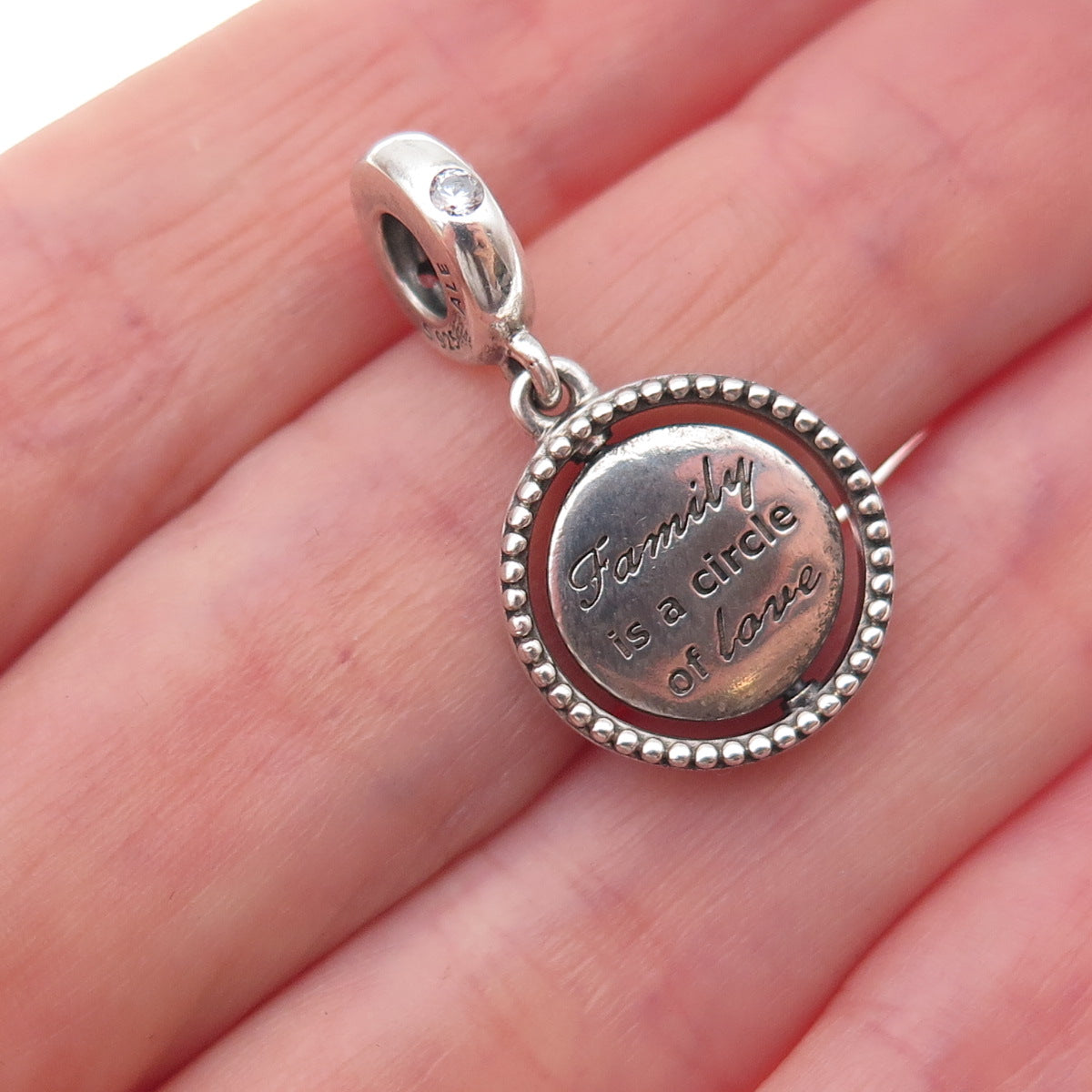 Pandora 925 Sterling Silver Enamel & C Z Spinning Family Tree Dangle Charm