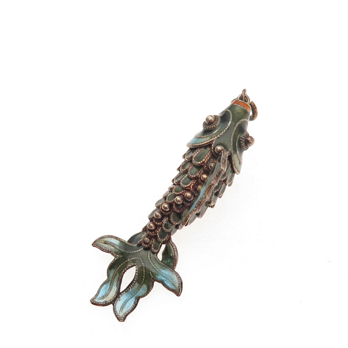 925 Sterling Silver Antique Art Deco Enamel Koi Fish Articulated Charm Pendant